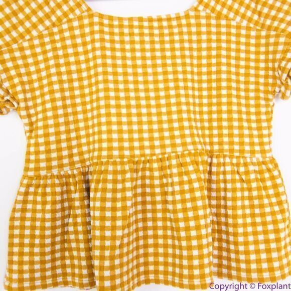 NEW Madewell Gingham Knit Ruffle-Hem Top, color: gold, L - Picture 10 of 16